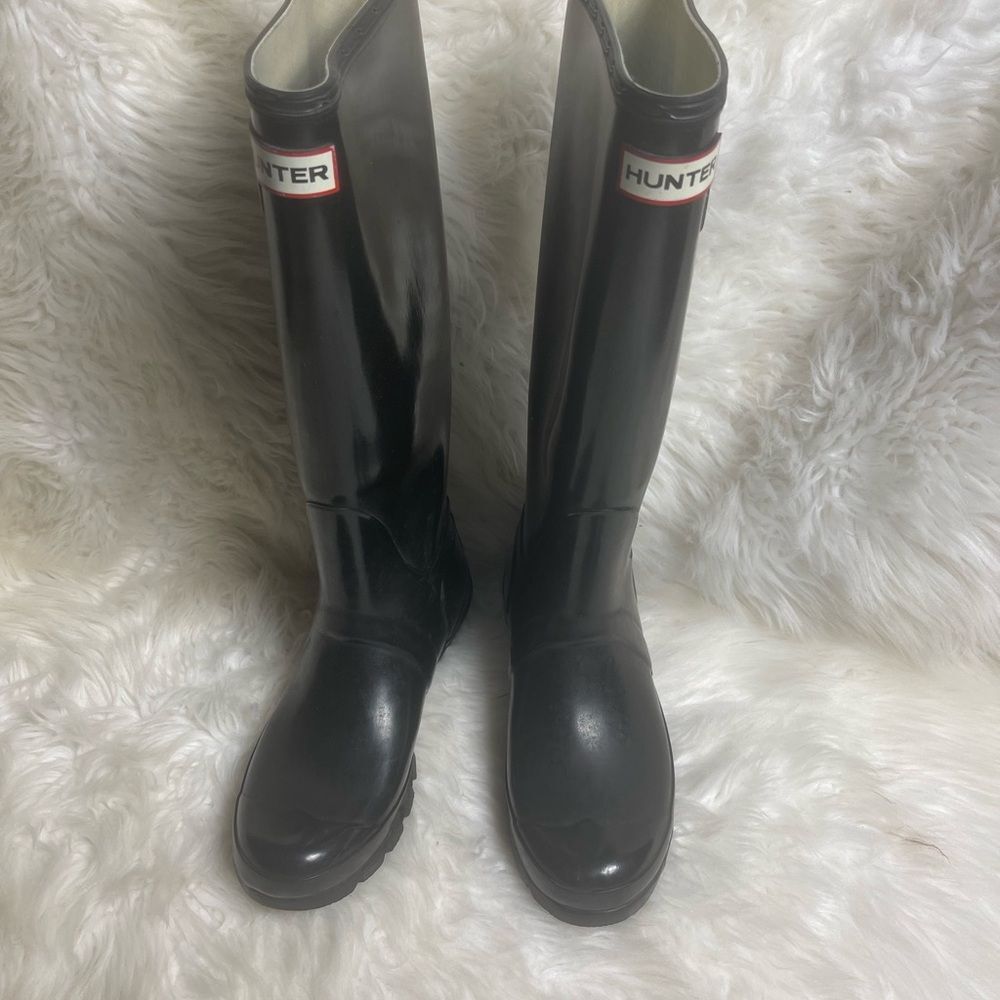 Hunter Black Rubber Tall slip on Boots SZ8